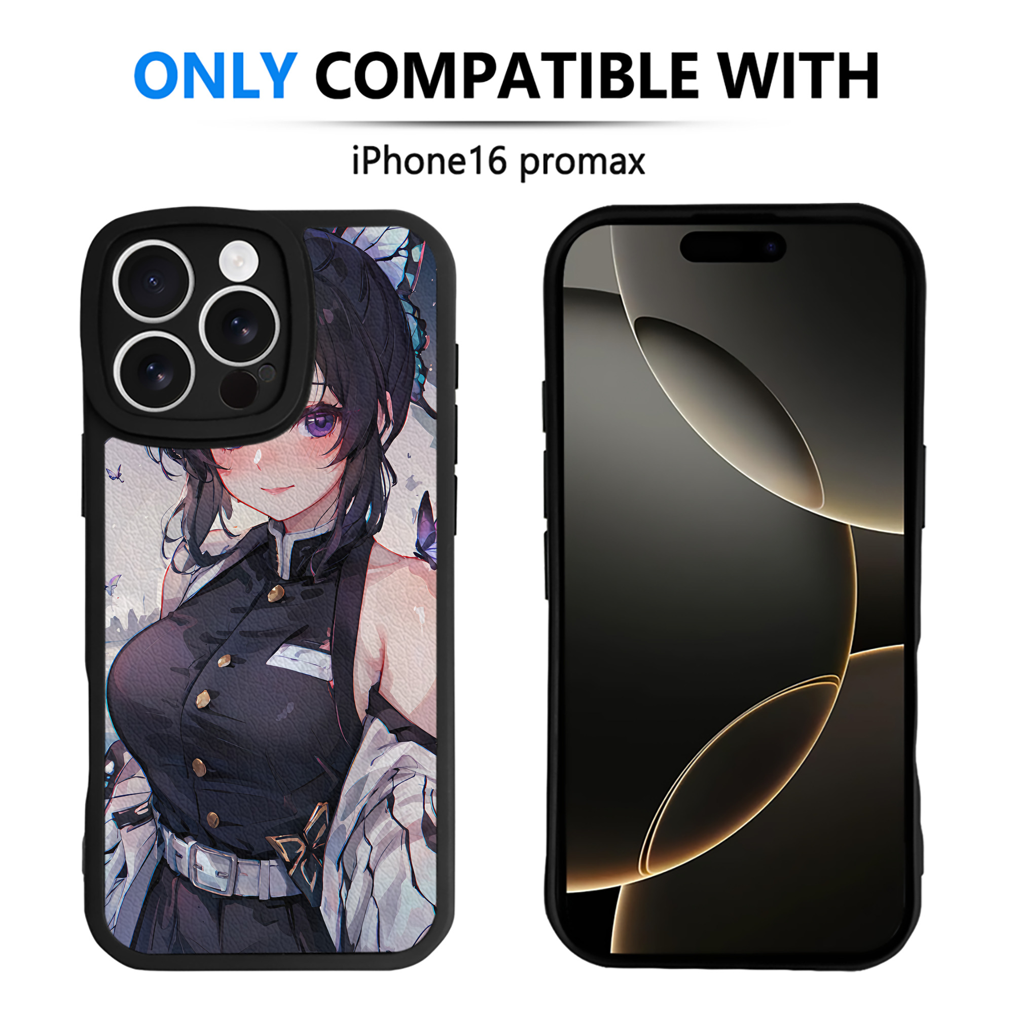 （画像用） 鬼滅の刃（きめつのやいば）蟲柱-胡蝶 しのぶ／こちょう しのぶ Kochou Shinobu 【iPhone 16シリーズ対応】シリコンスマホケース（レザー調） 材質：シリコン